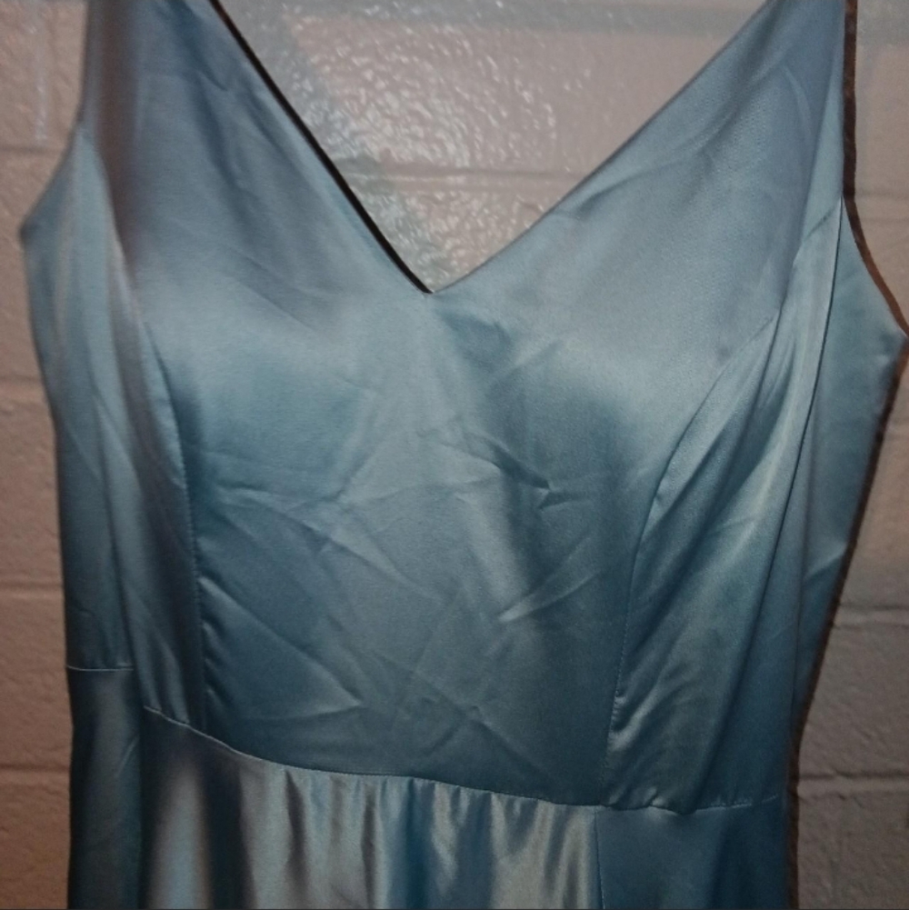 ​💎 Cinderella Moment! Light Blue Satin Ball Gown Prom Dress - With POCKETS  L - Picture 4 of 10